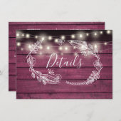 Rustic Rode Houten Slingerlichten Huwelijksdetails Kaart (Voorkant / Achterkant)