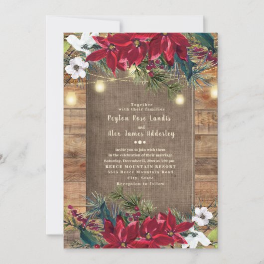 Rustic Rode Kerstbloemen Twinkellicht Kaart (Voorkant)