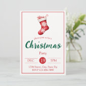 Rustic Rode Kousen Kerst Uitnodiging | Boerderij (Staand voorkant)