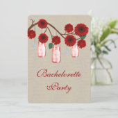 Rustic Rode Mason Jars Bachelorette Feest Uitnodig Kaart (Staand voorkant)
