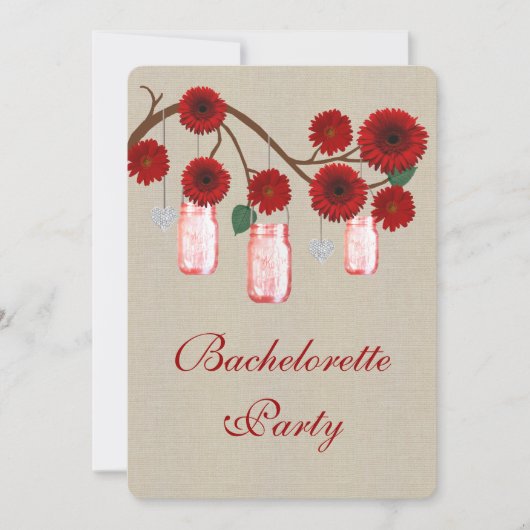 Rustic Rode Mason Jars Bachelorette Feest Uitnodig Kaart (Voorkant)