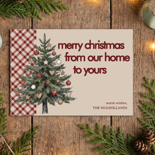 Rustic Rode Plaid Kerstboom Van Ons Huis Naar Jouw Feestdagenkaart