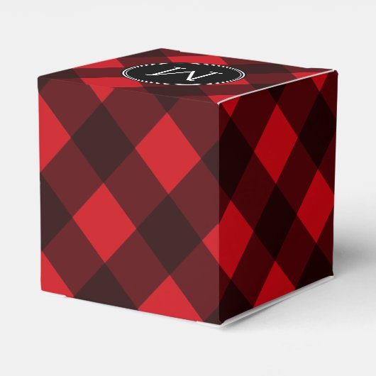 Rustic Rode Plaid Patroon Monogram Bedankdoosjes (Achterkant)