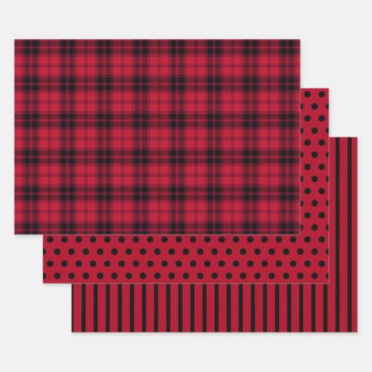 Rustic Rode Plaid Stippen Strepen Inpakpapier Vel (Set)