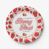 Rustic Rode Strawberry Pattern Meisje Bes Eerst Papieren Bordje (Voorkant)