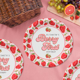 Rustic Rode Strawberry Pattern Meisje Bes Eerst Papieren Bordje