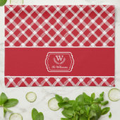 Rustic Rode & Witte Boerderij Custom Monogram Theedoek (Gevouwen)