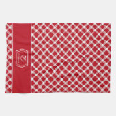 Rustic Rode & Witte Boerderij Custom Monogram Theedoek (Horizontaal)