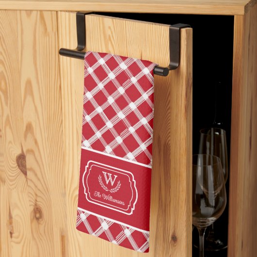 Rustic Rode & Witte Boerderij Custom Monogram Theedoek (Derde Gevouwen)