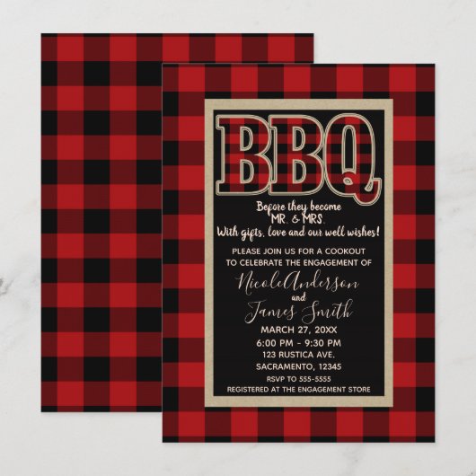 Rustic Rode Zwart Buffalo Plaid BBQ Barbecue Kaart (Voorkant / Achterkant)