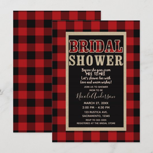 Rustic Rode Zwart Buffalo Plaid Bruiloftsfeest Kaart (Voorkant / Achterkant)