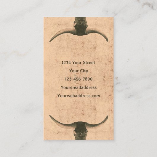 Rustic Rodeo Beige Brown Tattoo Shop Bull Skull Visitekaartje (Achterkant)