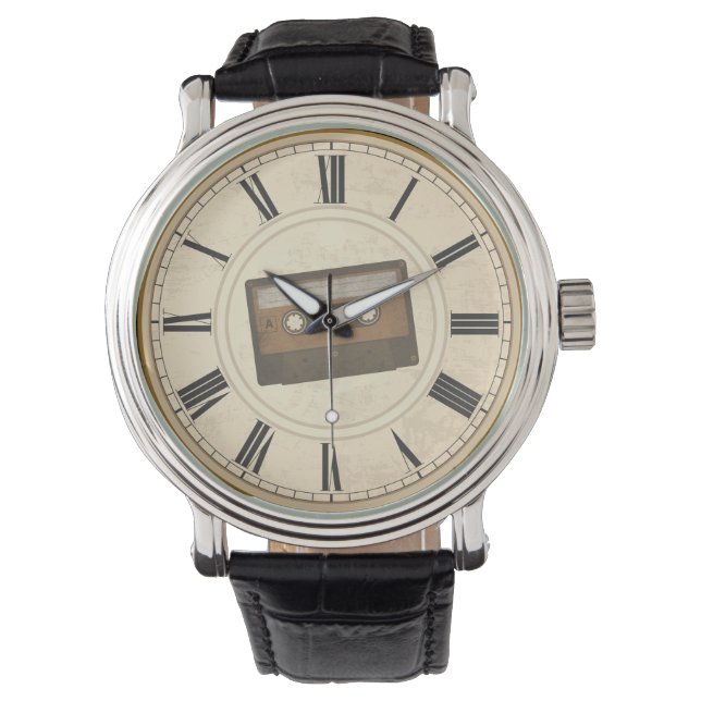 RUSTIC ROMAN NUMERALS UNIQUE CASSETTEBANDJE HORLOGE (Voorkant)