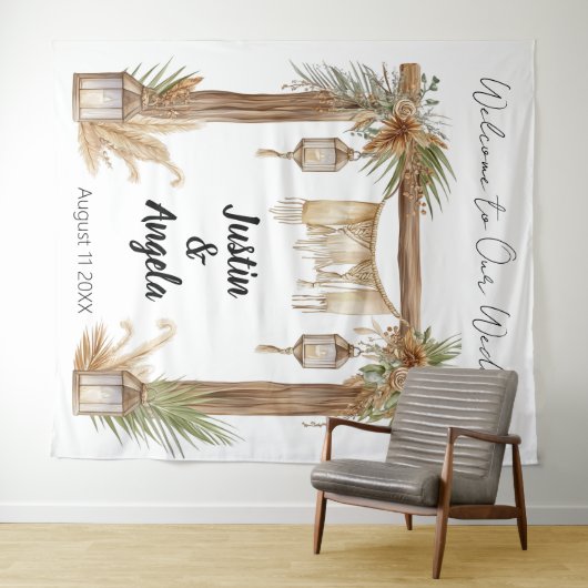 Rustic Romance Customizable Wedding Arch Backdrop Wandkleed (In Situ (horizontaal))