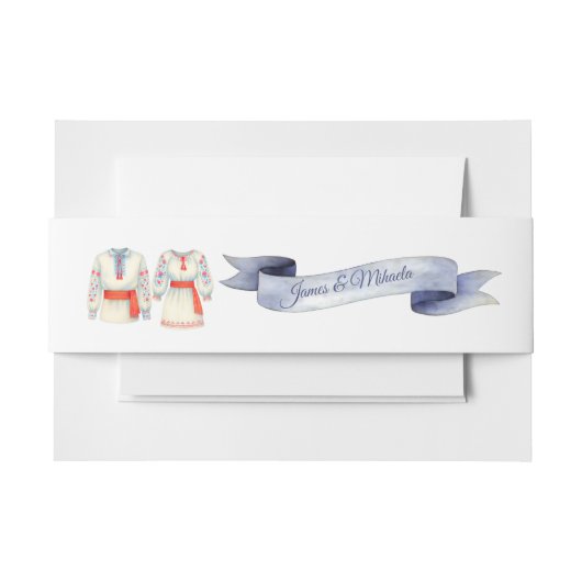 Rustic Romanian Wedding Traditional Folk Costumes Uitnodigingen Wikkel (Voorkant Voorbeeld)