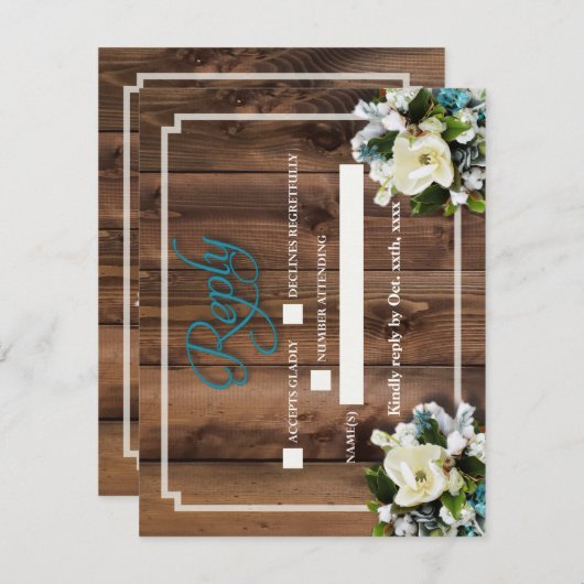 Rustic Romantic Antler Reply card met Magnolia Notitiekaartje (Voorkant / Achterkant)