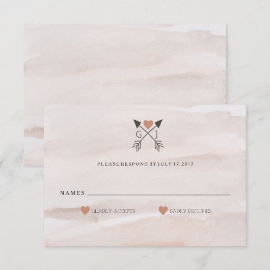 Rustic Romantic Arrow en Heart Wedding RSVP (Voorkant / Achterkant)