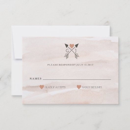 Rustic Romantic Arrow en Heart Wedding RSVP Kaartje (Voorkant)