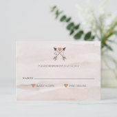 Rustic Romantic Arrow en Heart Wedding RSVP Kaartje (Staand voorkant)