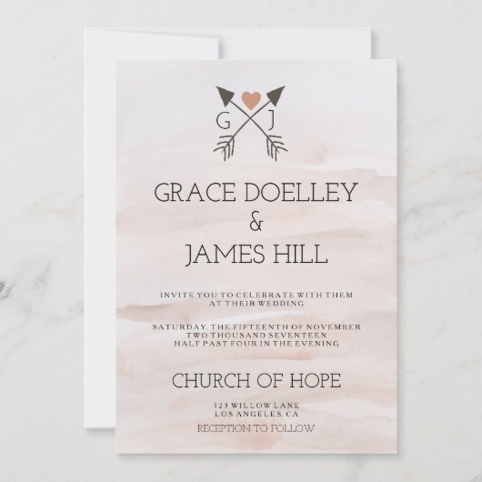 Rustic Romantic Arrows and Heart Wedding Invitatio Kaart (Voorkant)