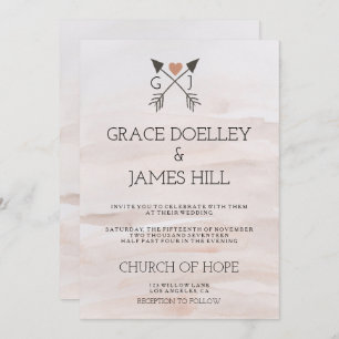 Rustic Romantic Arrows and Heart Wedding Invitatio Kaart