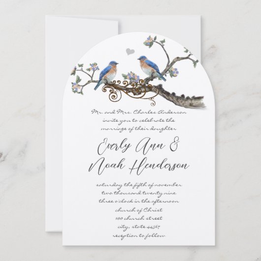 Rustic Romantic Bluebird Wedding Invitting Kaart (Voorkant)