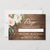 Rustic Romantic Blush Floral Wedding RSVP Kaartje (Voorkant)
