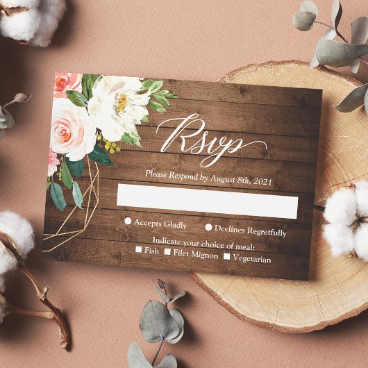 Rustic Romantic Blush Floral Wedding RSVP Kaartje