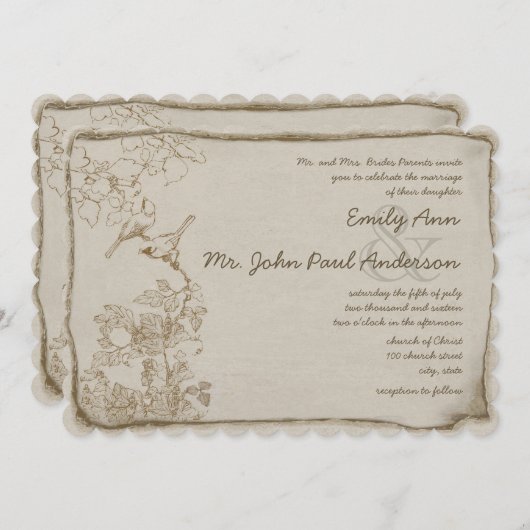 Rustic Romantic Brown Paper Lovevogels Wedding Kaart (Voorkant / Achterkant)