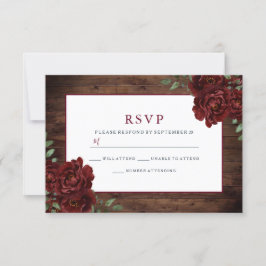 Rustic Romantic Burgundy Roos Wedding RSVP Kaartje