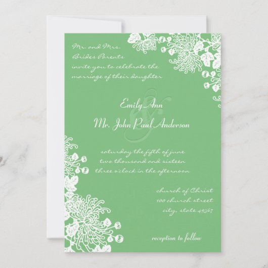 Rustic Romantic Floral grass Green Wedding Invites Kaart (Voorkant)