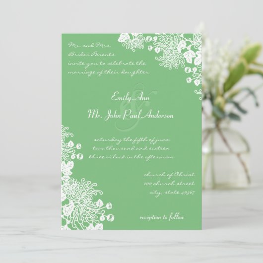 Rustic Romantic Floral grass Green Wedding Invites Kaart (Staand voorkant)