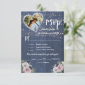 Rustic Romantic Floral Photo Wedding RSVP Kaartje (Staand voorkant)