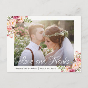 Rustic Romantic Floral Weddenschap Foto bedankt Briefkaart