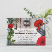 Rustic Romantic Floral Wood Housewarming Invite Kaart (Staand voorkant)