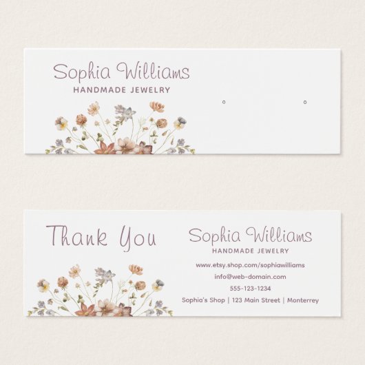 Rustic Romantic Flowers stud Earring display card Mini Visitekaartjes (Voorkant /achterkant)
