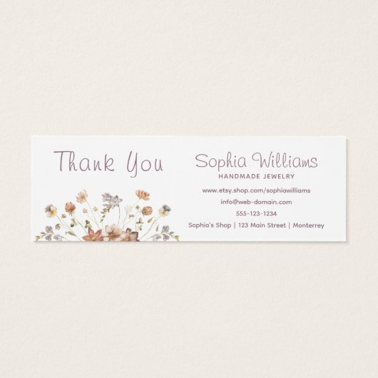 Rustic Romantic Flowers stud Earring display card Mini Visitekaartjes (Achterkant)