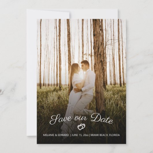 Rustic Romantic Hearts Wedding Save Date Foto Kaart (Voorkant)