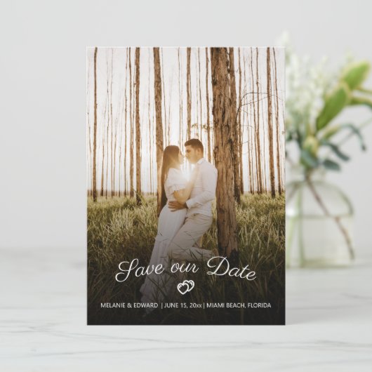 Rustic Romantic Hearts Wedding Save Date Foto Kaart (Staand voorkant)
