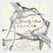Rustic Romantic Hummingbird Kiss Love Bird Weddens Vierkante Sticker (Voorkant)