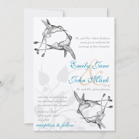 Rustic Romantic Hummingbird Kiss Love BirdWedding Kaart (Voorkant)