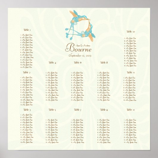 Rustic Romantic Hummingbird Kiss Love BirdWedding Poster (Voorkant)