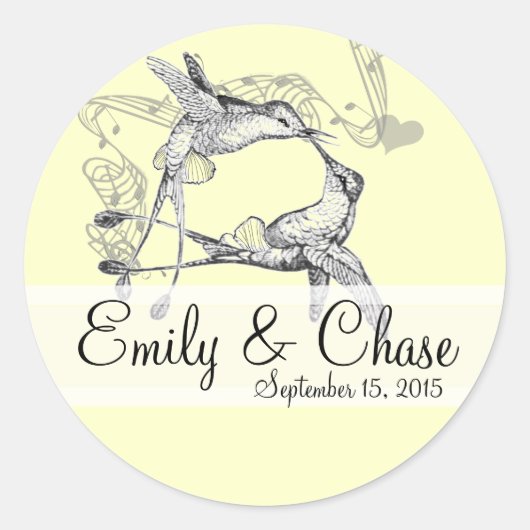Rustic Romantic Hummingbird Kiss Love BirdWedding Ronde Sticker (Voorkant)