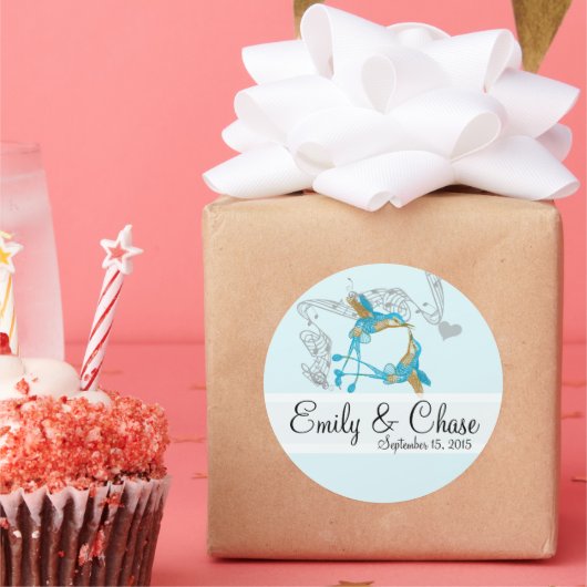 Rustic Romantic Hummingbird Kiss Love BirdWedding Ronde Sticker (Feest)