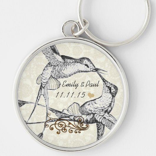 Rustic Romantic Hummingbird Kiss Love BirdWedding Sleutelhanger (Voorkant)