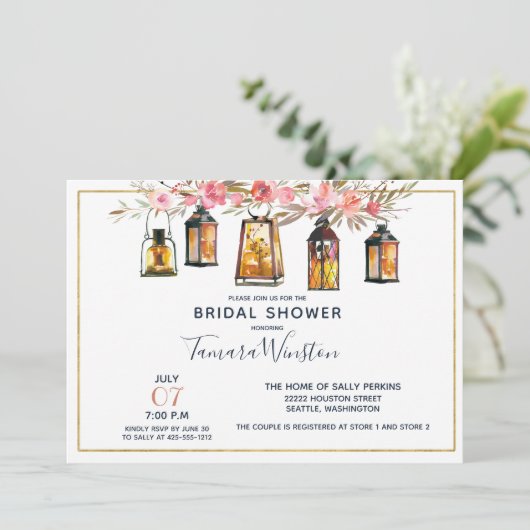 Rustic Romantic Lantern Roos Gold Vrijgezellenfees Kaart (Staand voorkant)