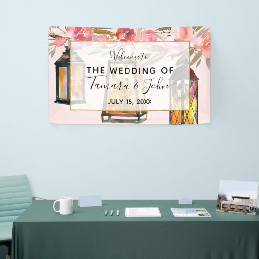 Rustic Romantic Lantern Roos Gold Wedding Spandoek (Beurs)