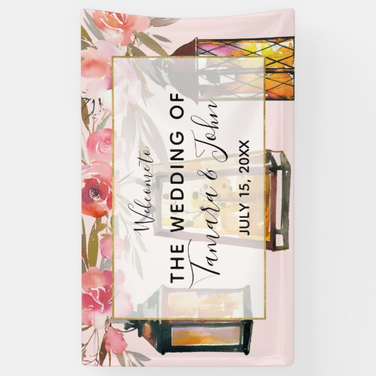 Rustic Romantic Lantern Roos Gold Wedding Spandoek (Verticaal)