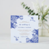 Rustic Romantic Light Blue Floral Square Wedding Kaart (Staand voorkant)