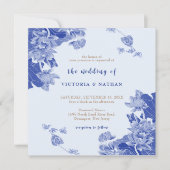 Rustic Romantic Light Blue Floral Square Wedding Kaart (Voorkant)